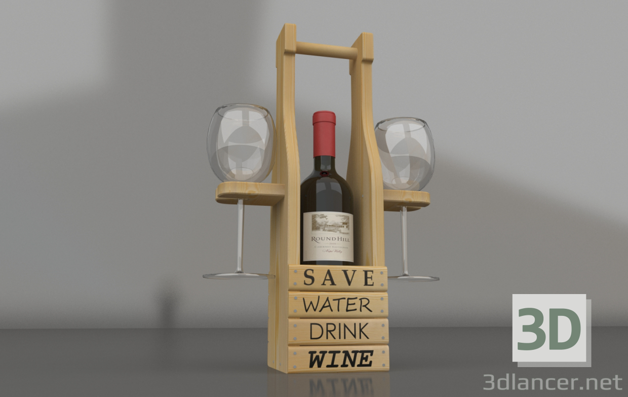 Ein Ständer für eine Flasche Wein und Gläser 3D-Modell kaufen - Rendern