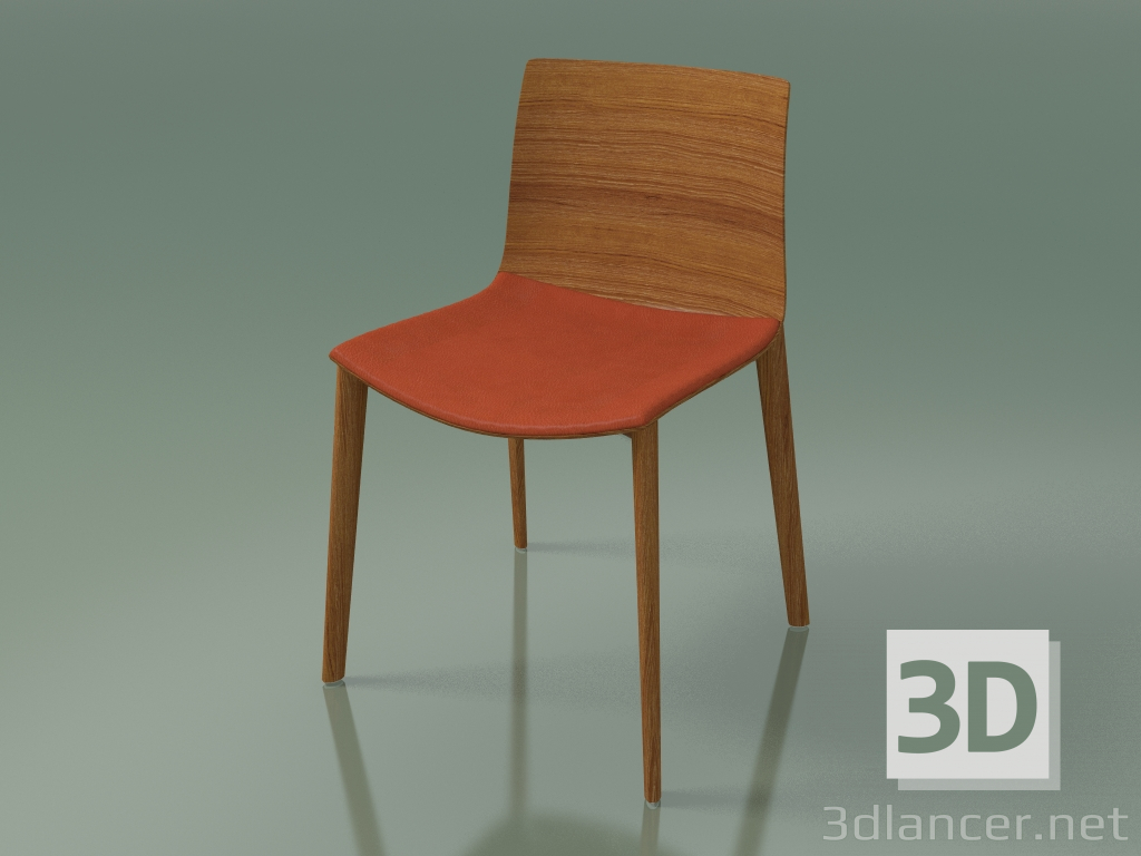 3d model Chair 0308 (4 wooden legs, with a pillow on the seat, teak effect) - preview