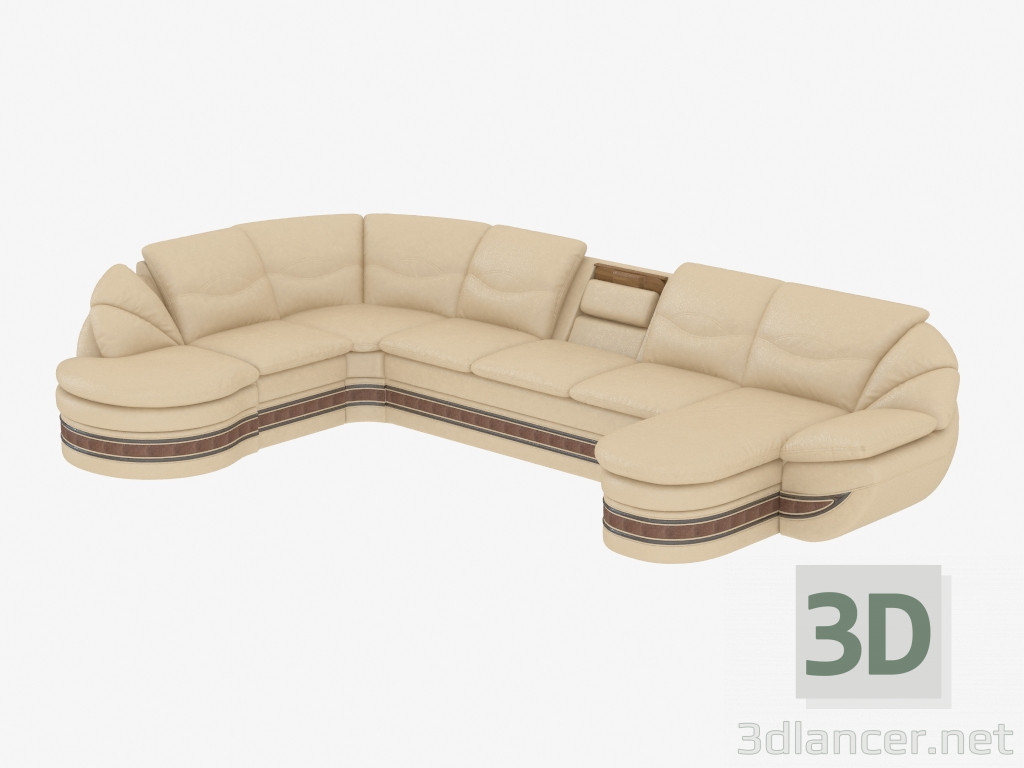 3D Modell Modulares Ledersofa mit Ottomane - Vorschau