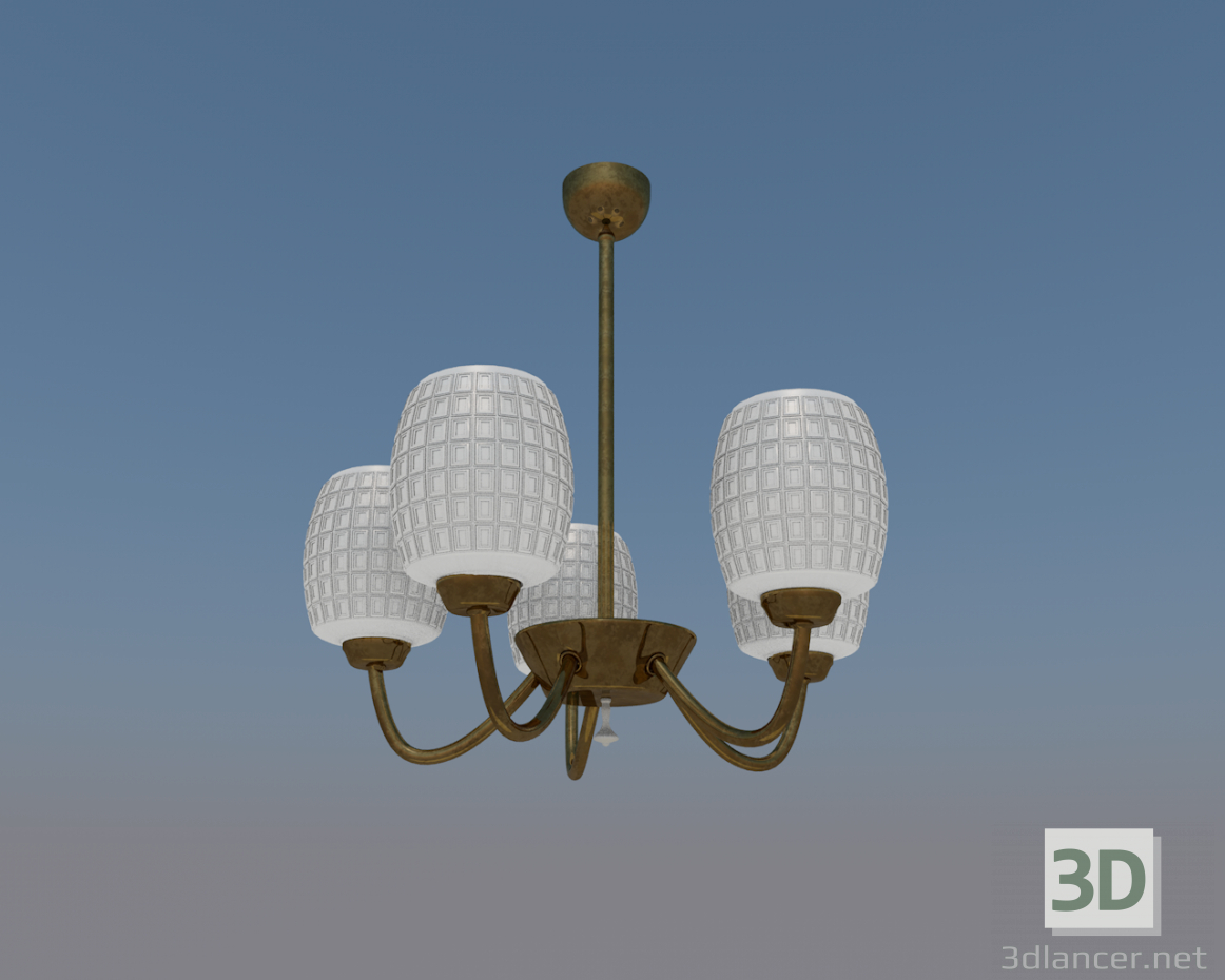 3d model Simple chandelier 5 lamps (bronze, frosted glass) - preview