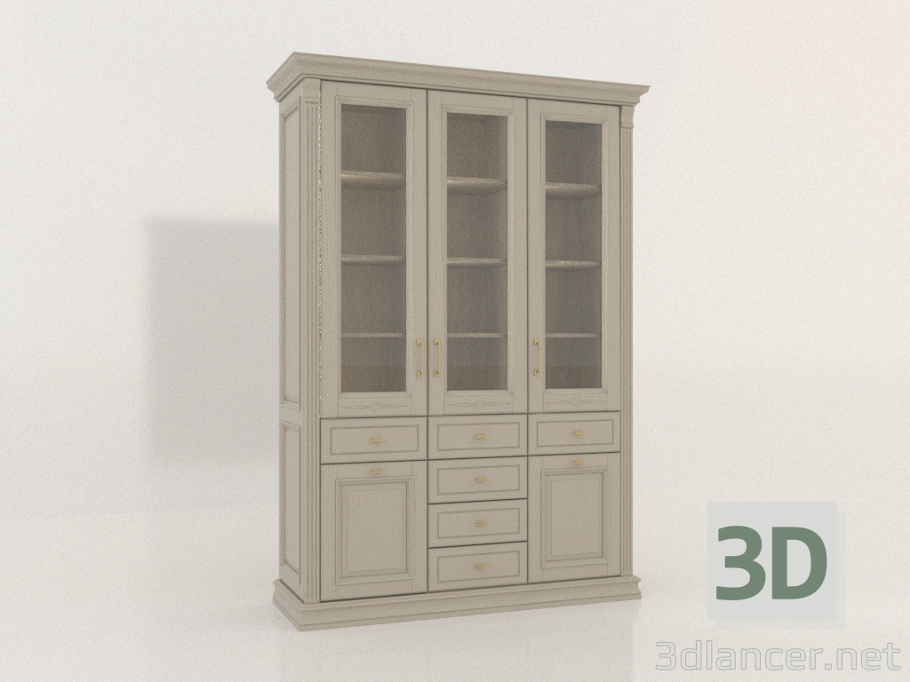 modello 3D Vetrina a tre ante con vetro (Pastello) - anteprima