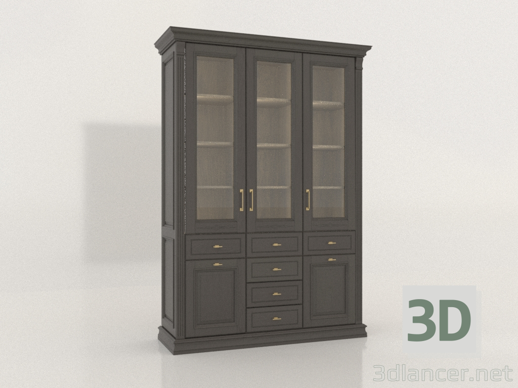 3D Modell Dreitürige Vitrine mit Glas (Gothic) - Vorschau