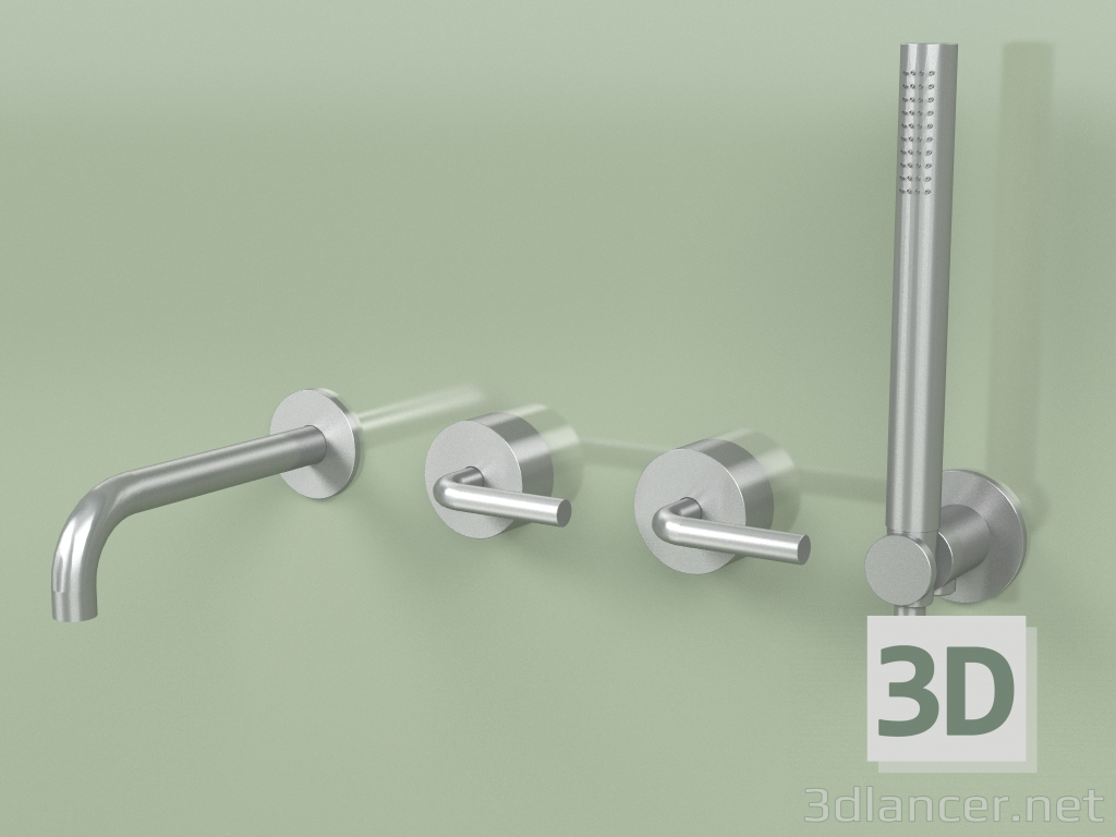 3d model Wall-mounted set of 2 hydro-progressive mixers with spout and hand shower (14 69, AS) - preview