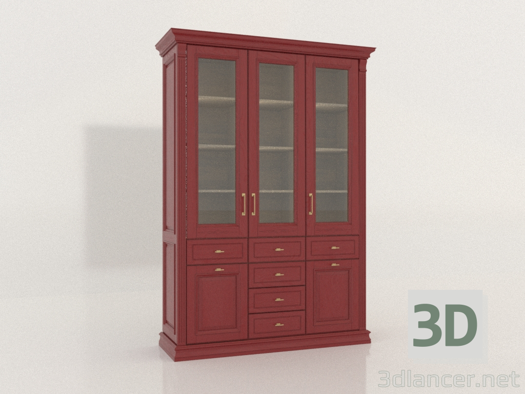 3D Modell Dreitürige Vitrine mit Glas (Chateau) - Vorschau