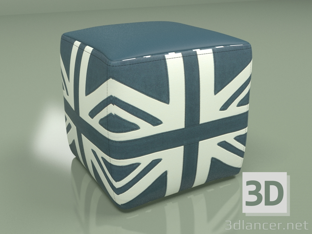 modello 3D Pouf Union Jack (blu) - anteprima