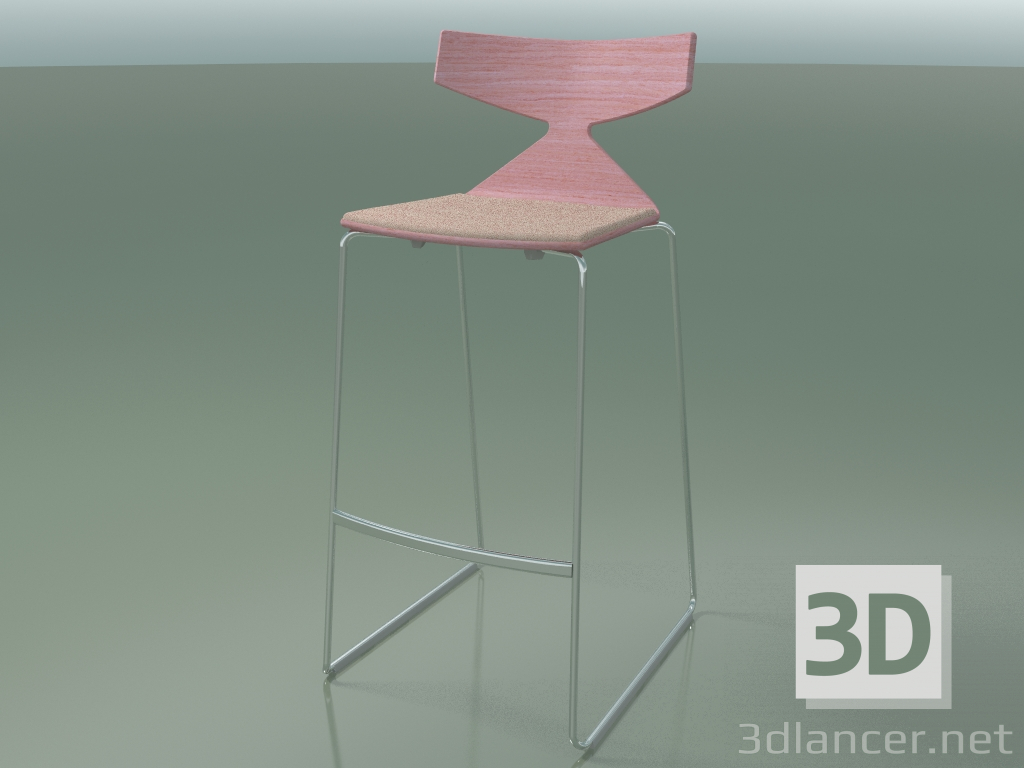 Modelo 3d Tamborete de barra empilhável 3713 (com almofada, rosa, CRO) - preview