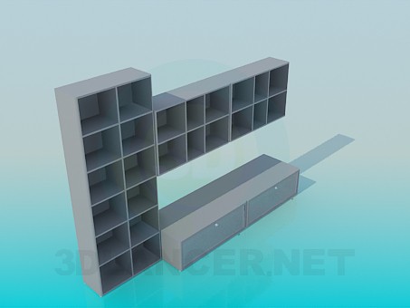 modello 3D Scaffali per libri con supporto per TV - anteprima