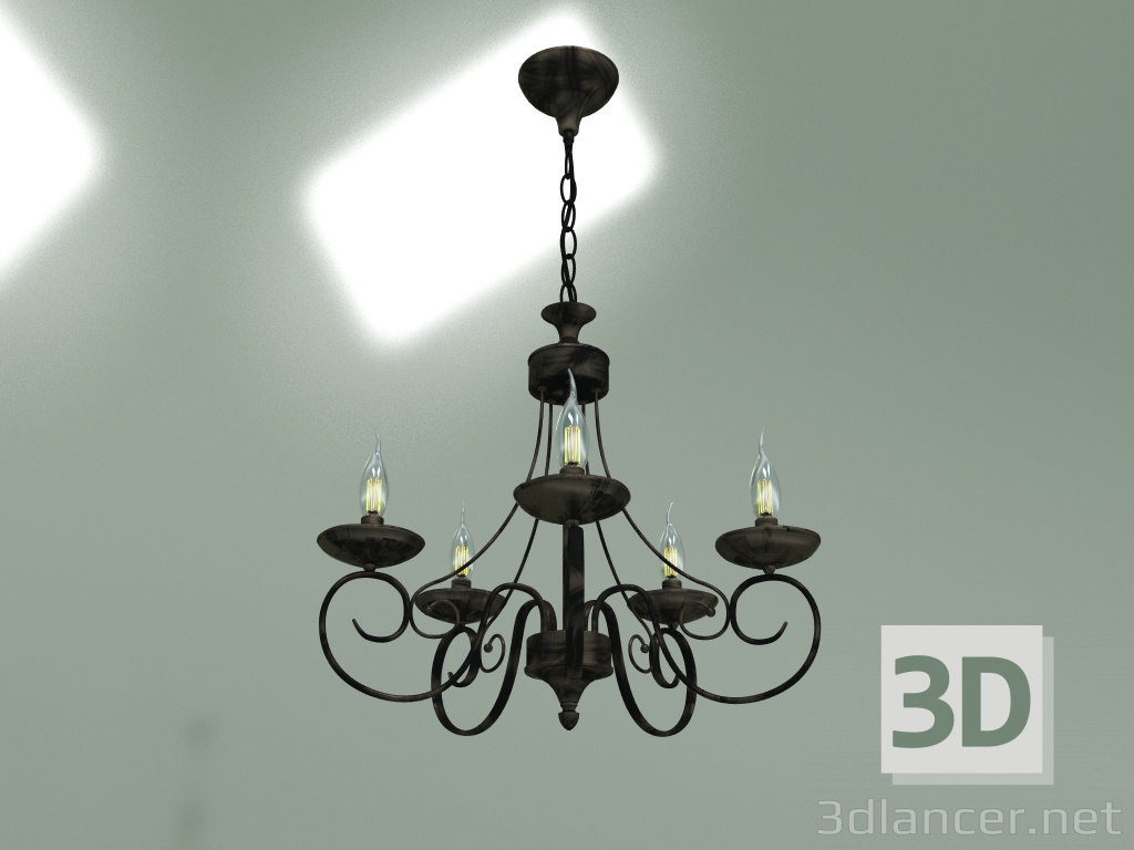 modello 3D Lampadario a sospensione 22404-5 (nero con oro) - anteprima