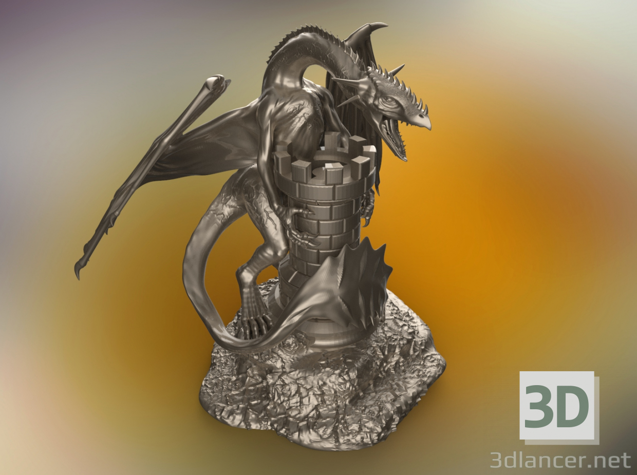 Drache und Burg 3D-Modell kaufen - Rendern