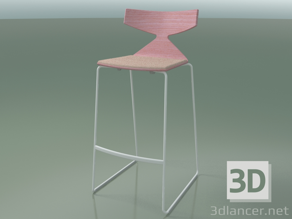 3d model Taburete de bar apilable 3713 (con cojín, rosa, V12) - vista previa