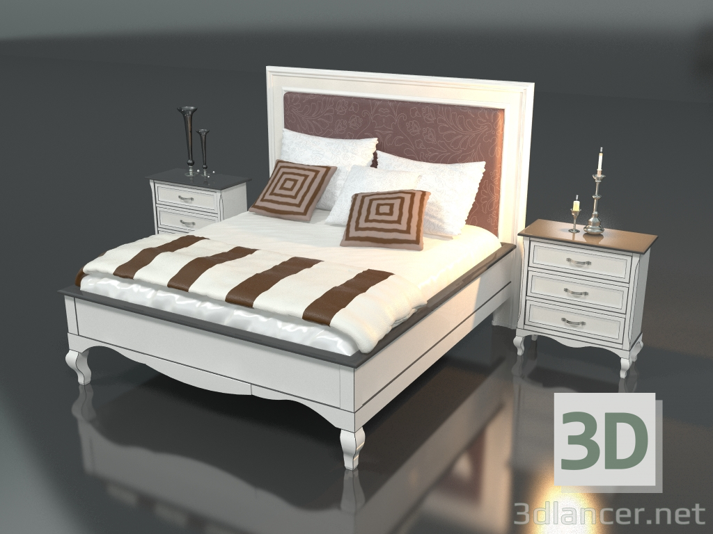 modello 3D Letto matrimoniale con comodini (art. 92187-92117) - anteprima