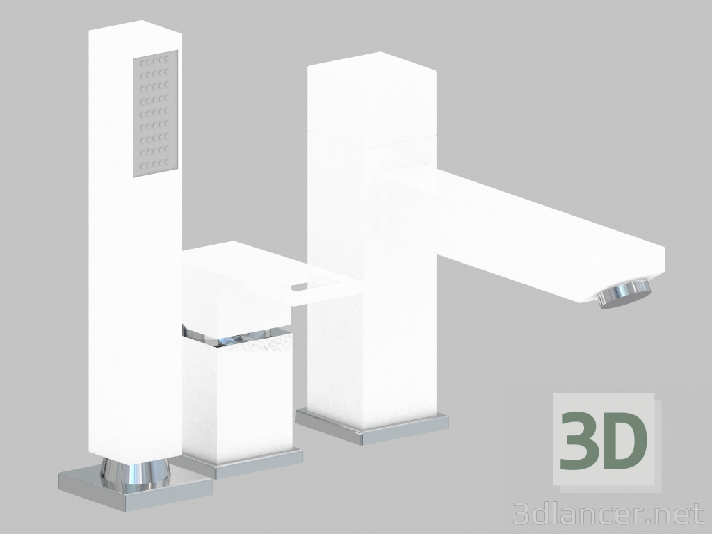 3D Modell Wannenbatterie mit drei Löchern - chromweiß Anemon (BCZ W130) - Vorschau