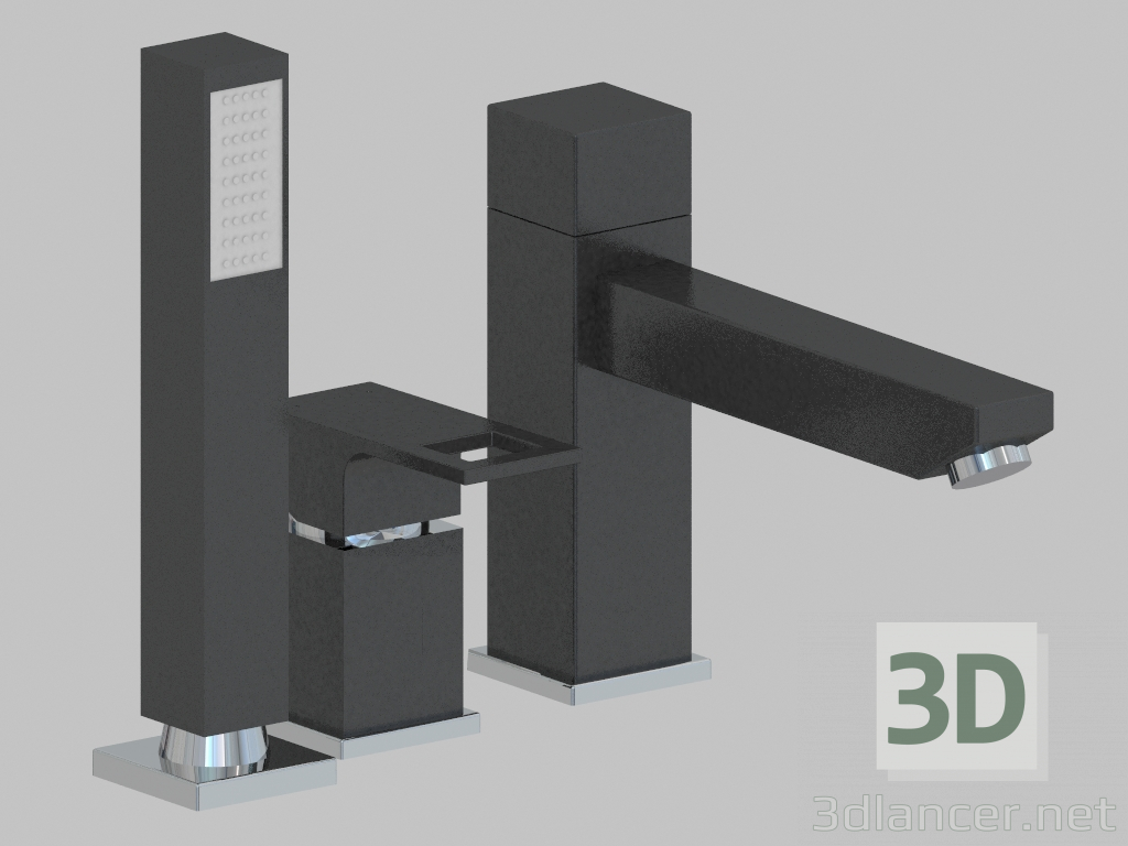 3D Modell Badewannenbatterie mit drei Löchern - chrom schwarz Anemon (BCZ B130) - Vorschau