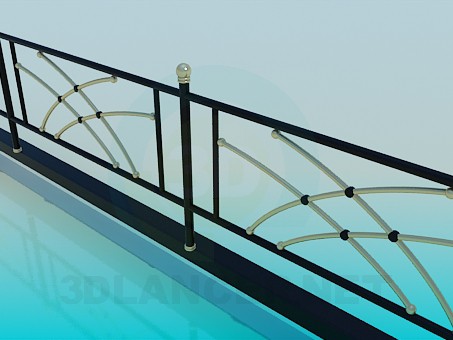 3d model Railing with golden elements - preview