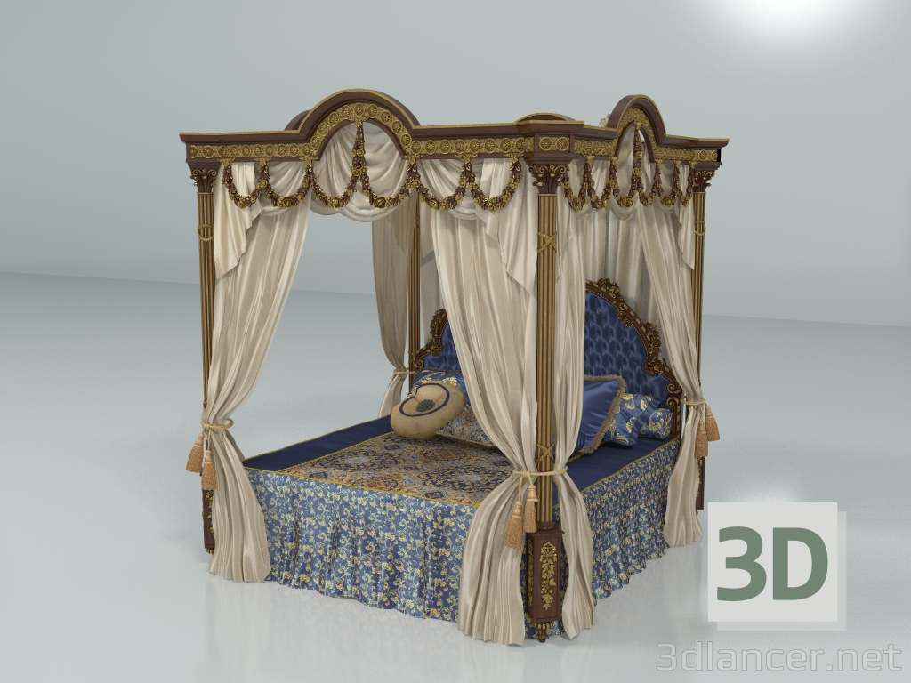 modello 3D Letto matrimoniale con baldacchino (art. F19 I) - anteprima