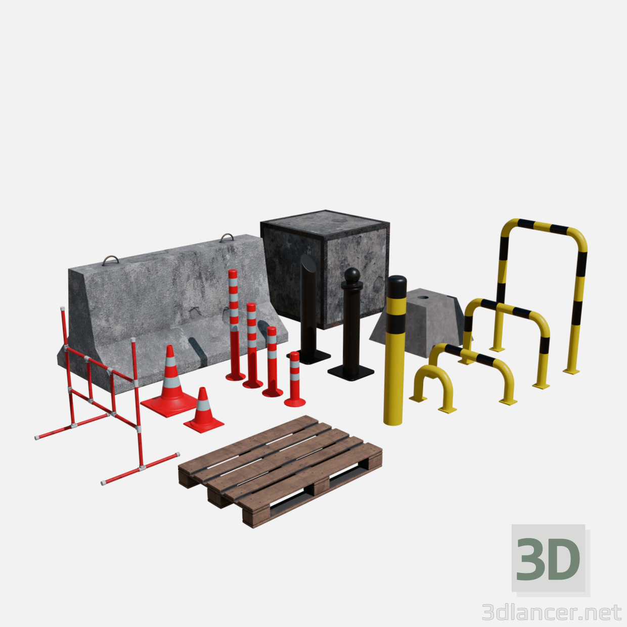 Colección barreras viales 18 artículos 3D modelo Compro - render