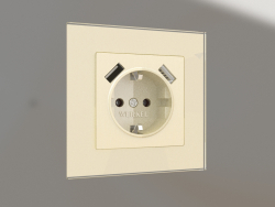 Socket with grounding and 2 USB type A (champagne corrugated)