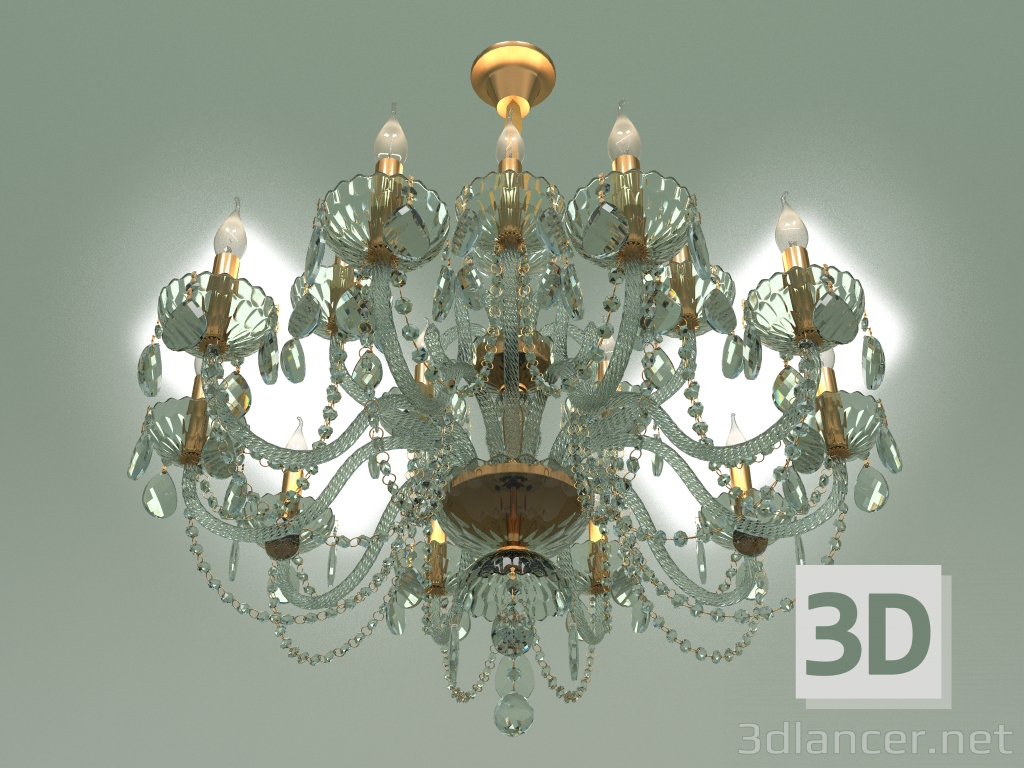 modello 3D Lampadario a sospensione 10097-15 (cristallo dorato) - anteprima