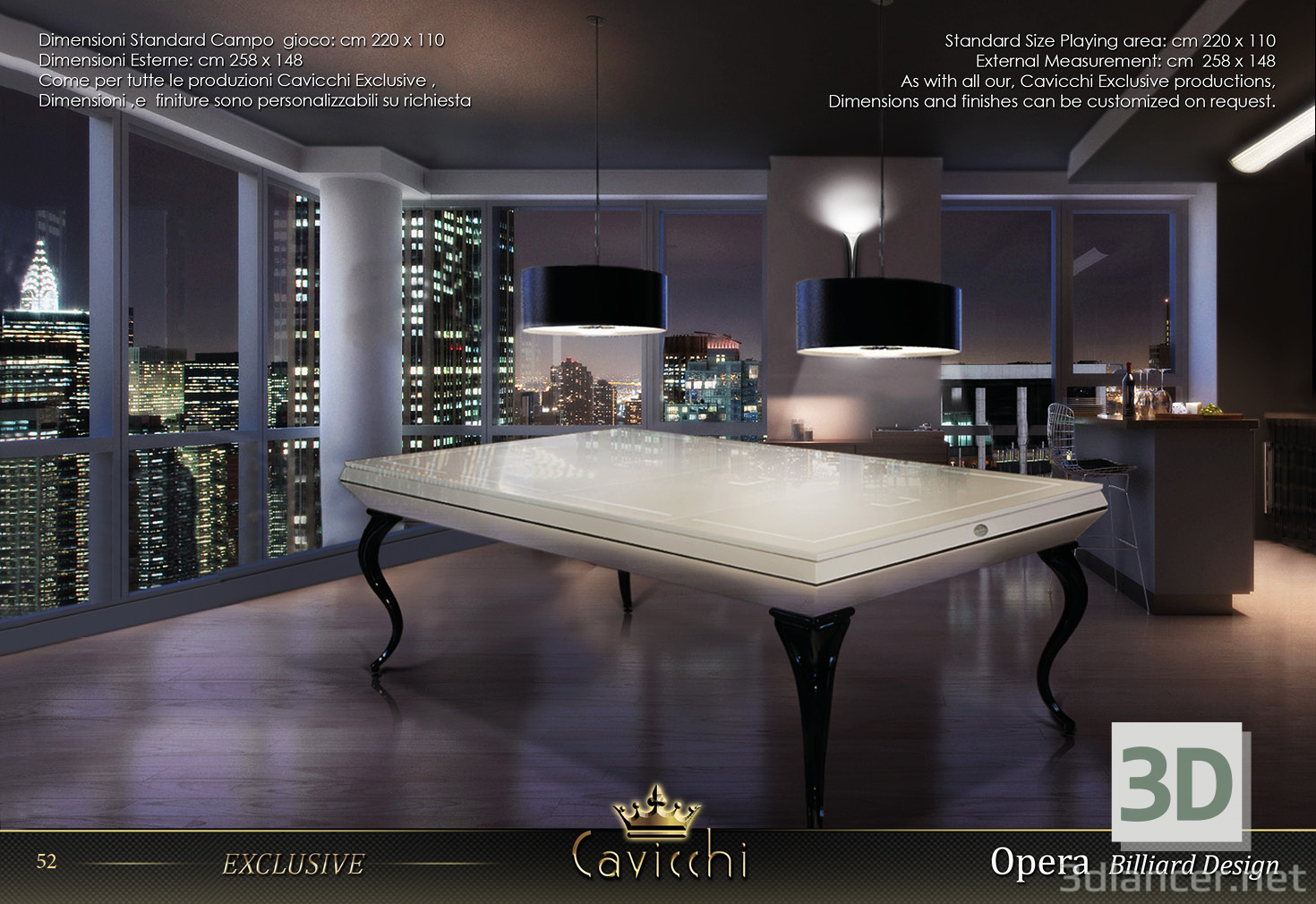 Modelo 3d TABELA DE PISCINA EXCLUSIVA CAVICCHI OPERA BILLIARD 8ft - preview