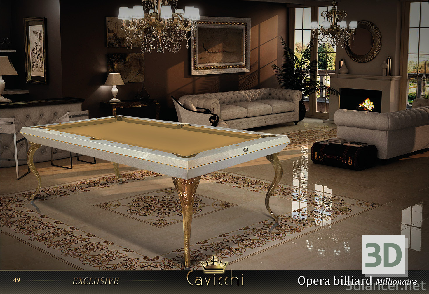 modello 3D BILIARDO TAVOLO ESCLUSIVO CAVICCHI OPERA BILLIARD 8ft - anteprima