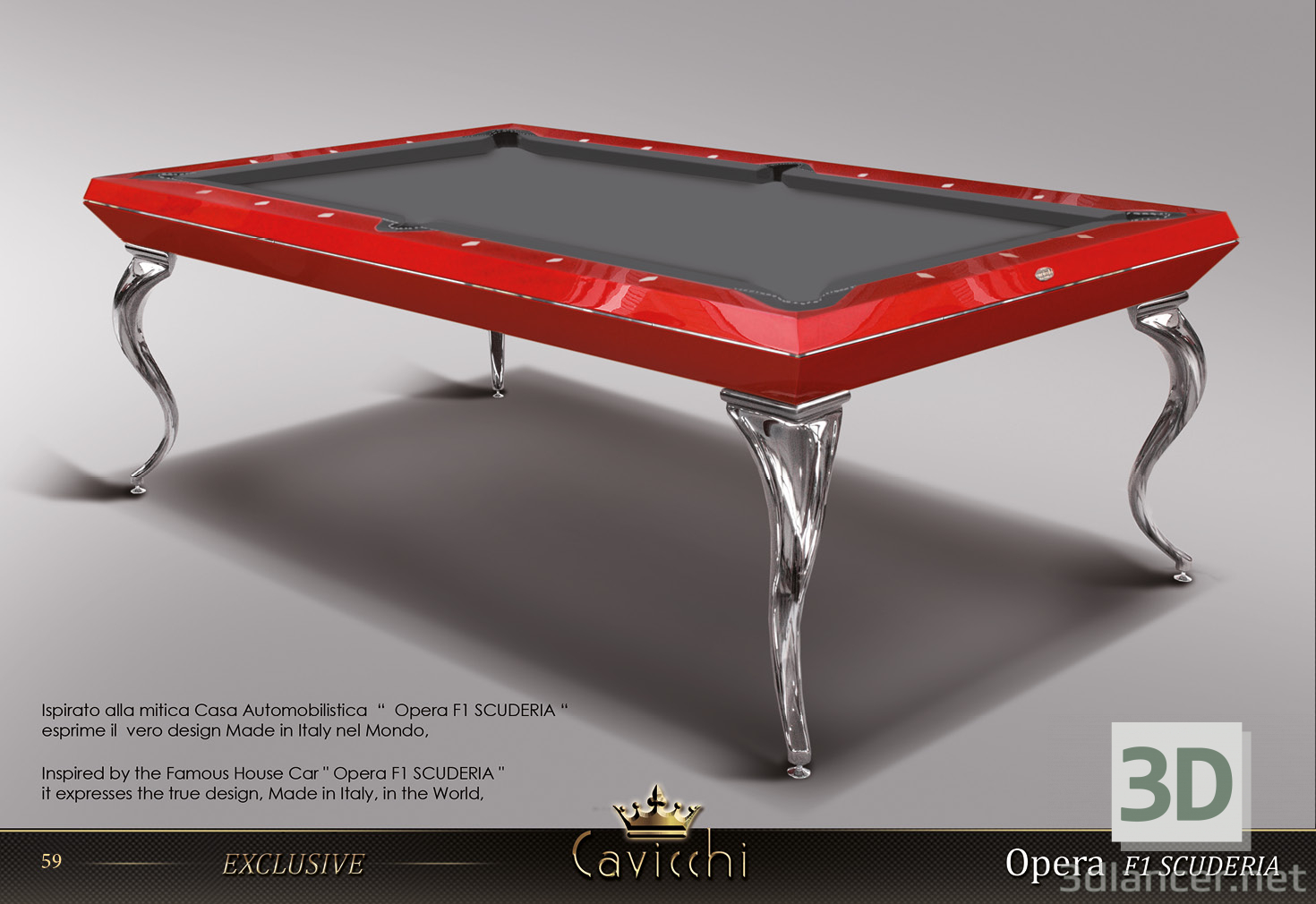 modello 3D BILIARDO TAVOLO ESCLUSIVO CAVICCHI OPERA BILLIARD 8ft - anteprima