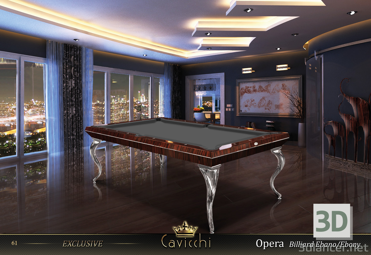 3d model EXCLUSIVE POOL TABLE CAVICCHI OPERA BILLIARD 8ft - preview