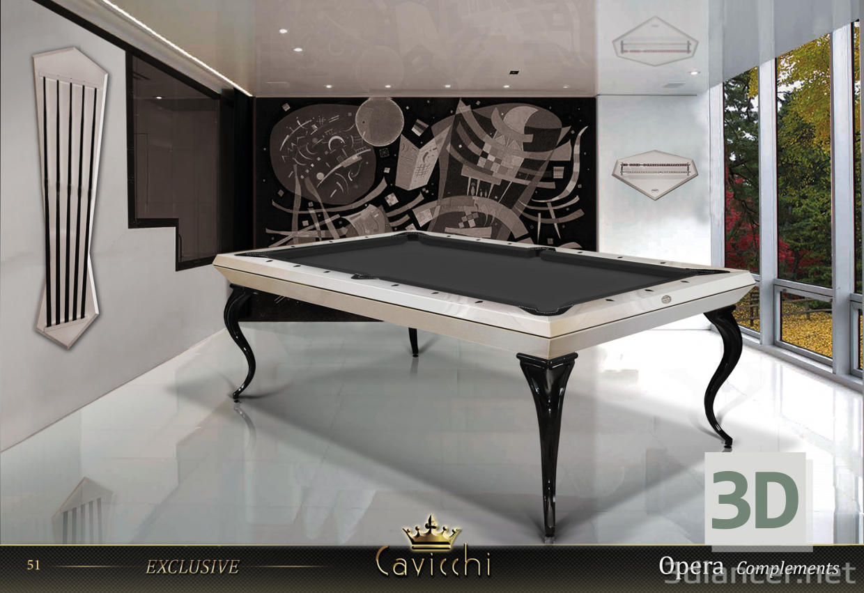 modello 3D BILIARDO TAVOLO ESCLUSIVO CAVICCHI OPERA BILLIARD 8ft - anteprima