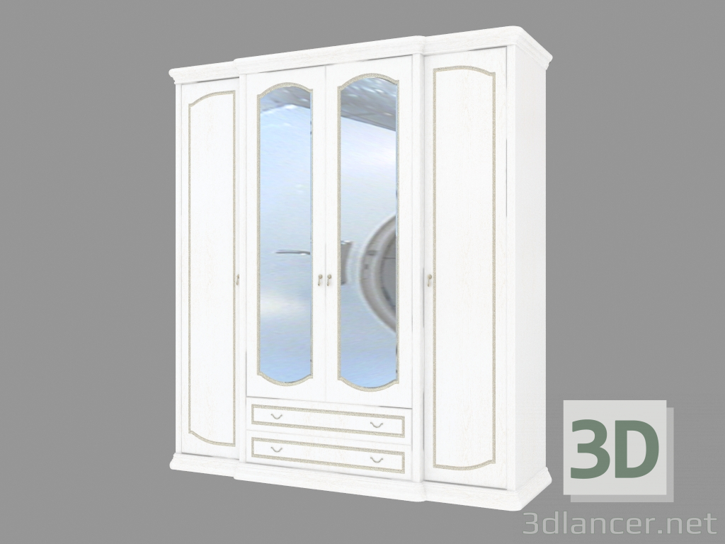 3d model Armario de 4 puertas con espejos y cajones (2124x2330x685) - vista previa