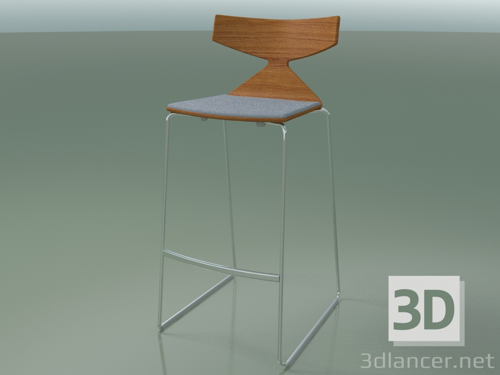 3d model Taburete de bar apilable 3713 (con cojín, efecto teca, CRO) - vista previa