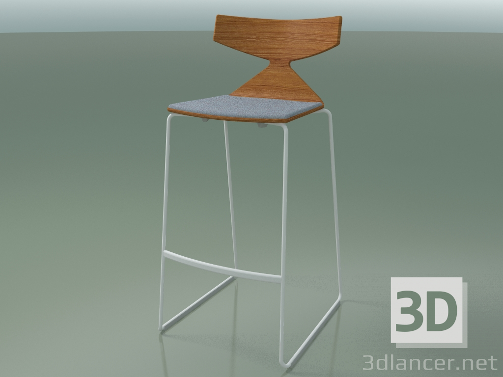 modello 3D Sgabello da bar impilabile 3713 (con cuscino, effetto teak, V12) - anteprima