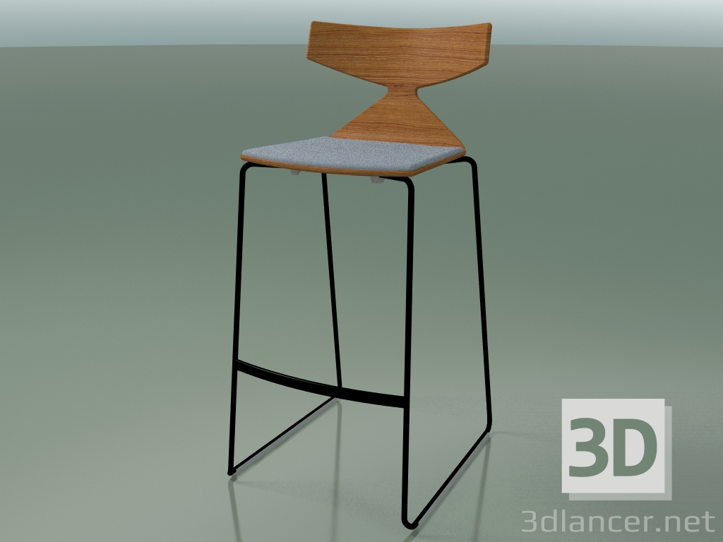 3d model Taburete de bar apilable 3713 (con cojín, efecto teca, V39) - vista previa