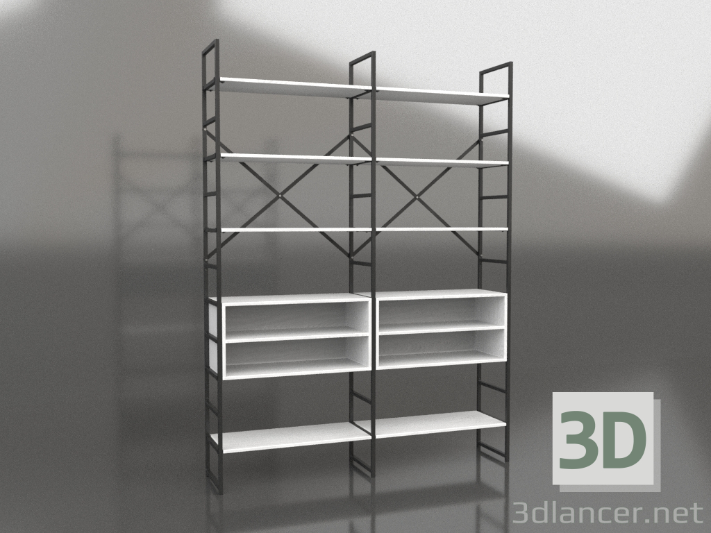 modello 3D Scaffale con ripiani (2 sezioni) - anteprima