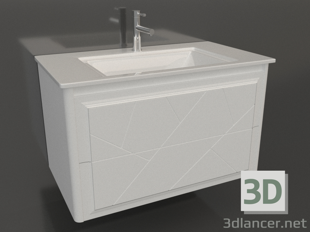 modello 3D Mobile Luigi 90 (bianco opaco, a parete) - anteprima modello 3D Mobile Luigi 90 (bianco opaco, a parete) - anteprima
