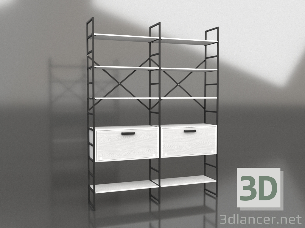 modèle 3D Rack à étagères fermées (2 sections) - preview