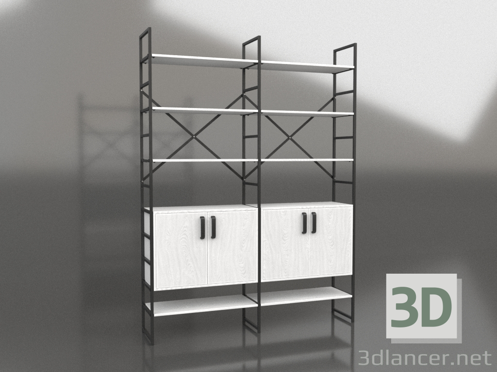 3d model Rack con puertas (2 secciones) - vista previa