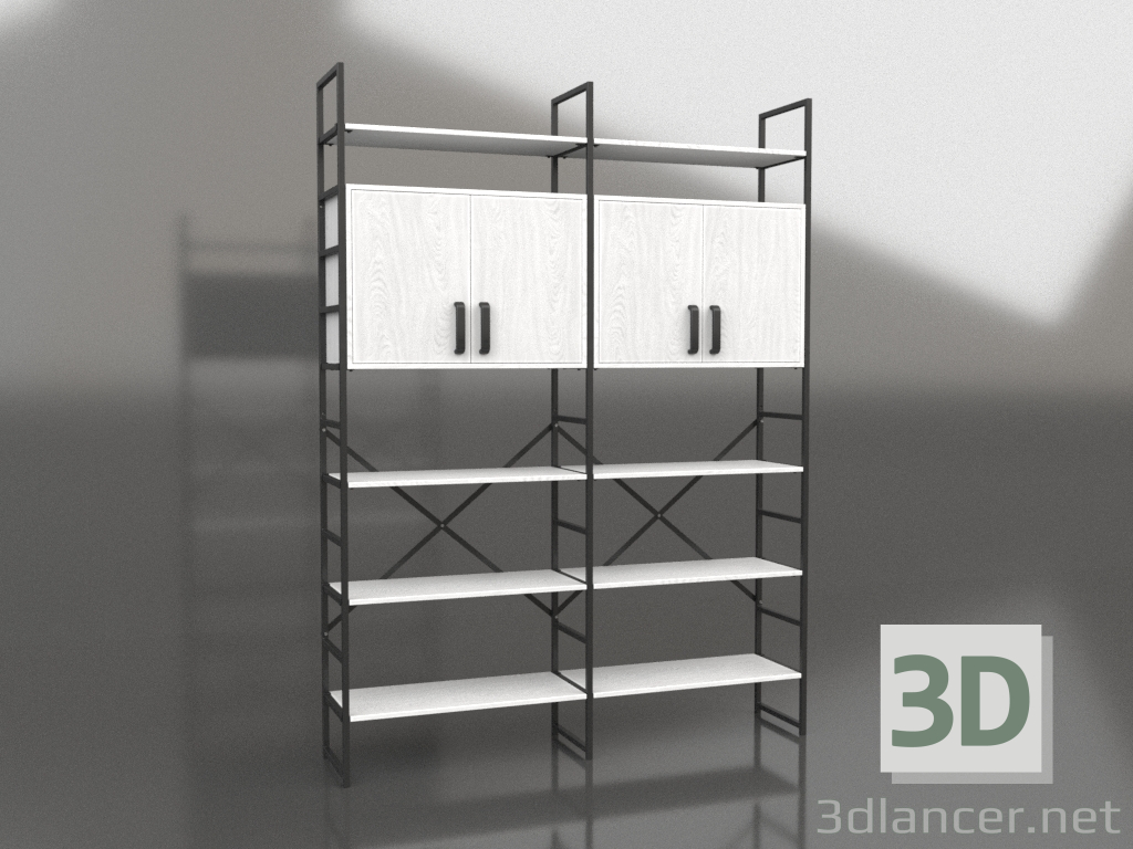 modèle 3D Etagères avec mezzanines (2 sections) - preview