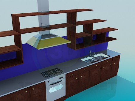 Modelo 3d Cozinha com coifa e racks - preview