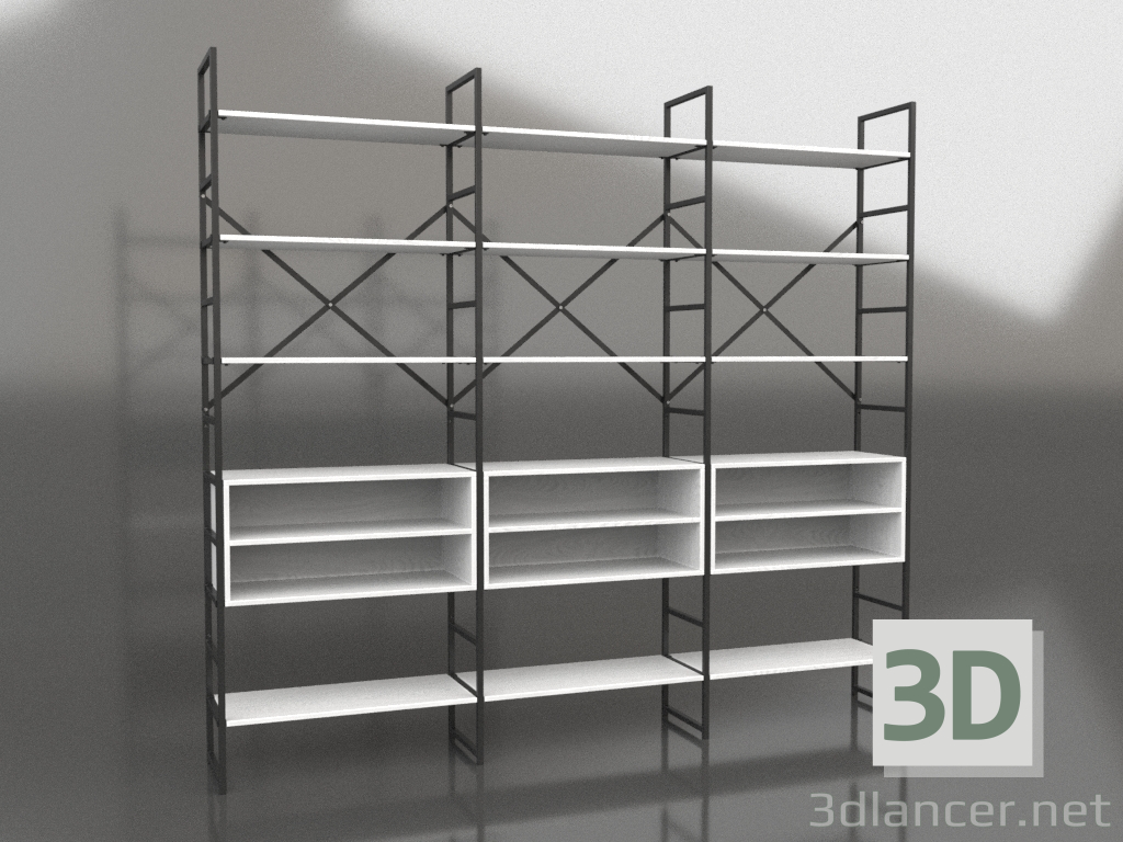 3d model Estantería con estantes (3 secciones) - vista previa