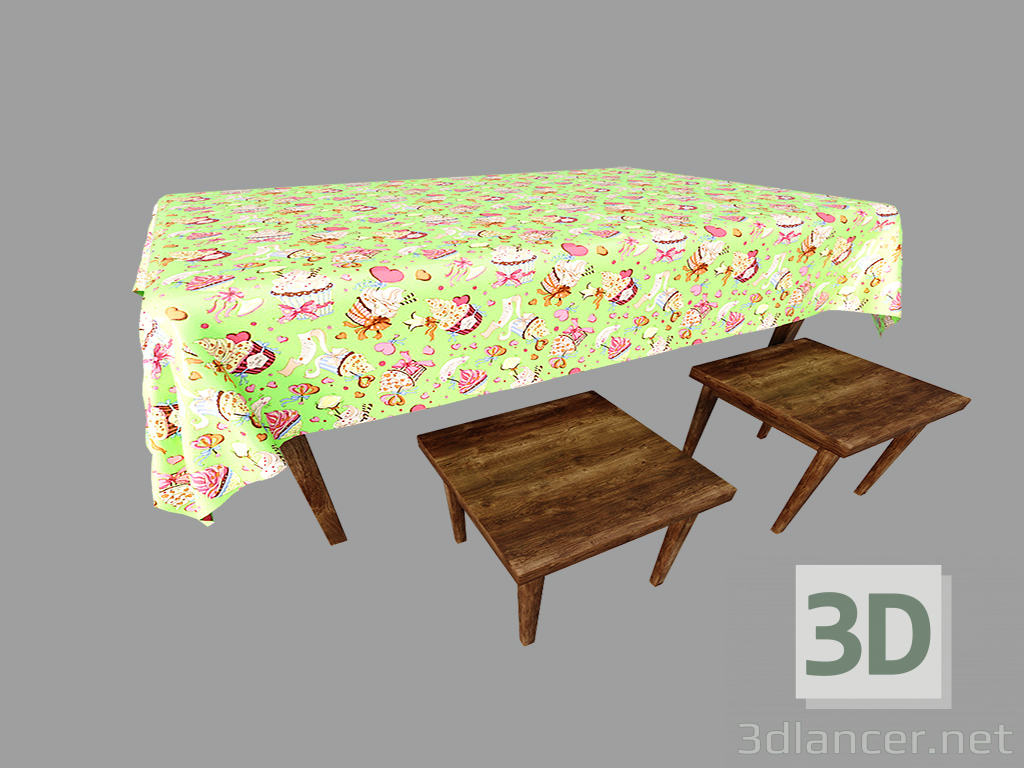 3d model Kitchen table with stool - preview