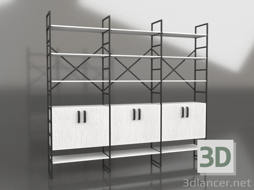 3d model Rack con puertas (3 secciones) - vista previa