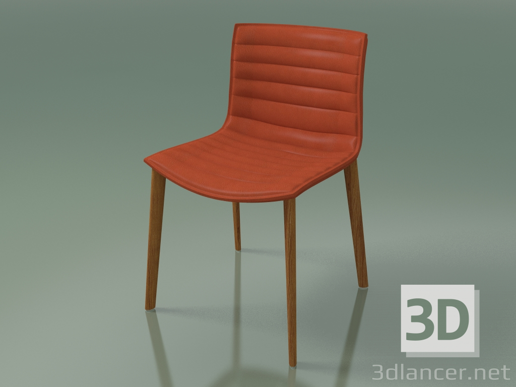 modèle 3D Chaise 0356 (4 pieds en bois, rembourrée, effet teck) - preview