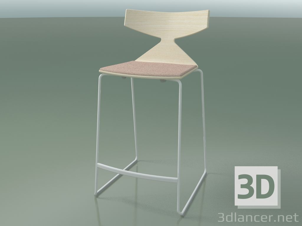 modello 3D Sgabello da bar impilabile 3712 (con cuscino, bianco, V12) - anteprima