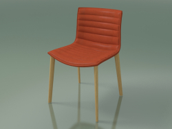 Silla 0311 (4 patas de madera, con tapicería de cuero extraíble + funda con rayas, roble natural)