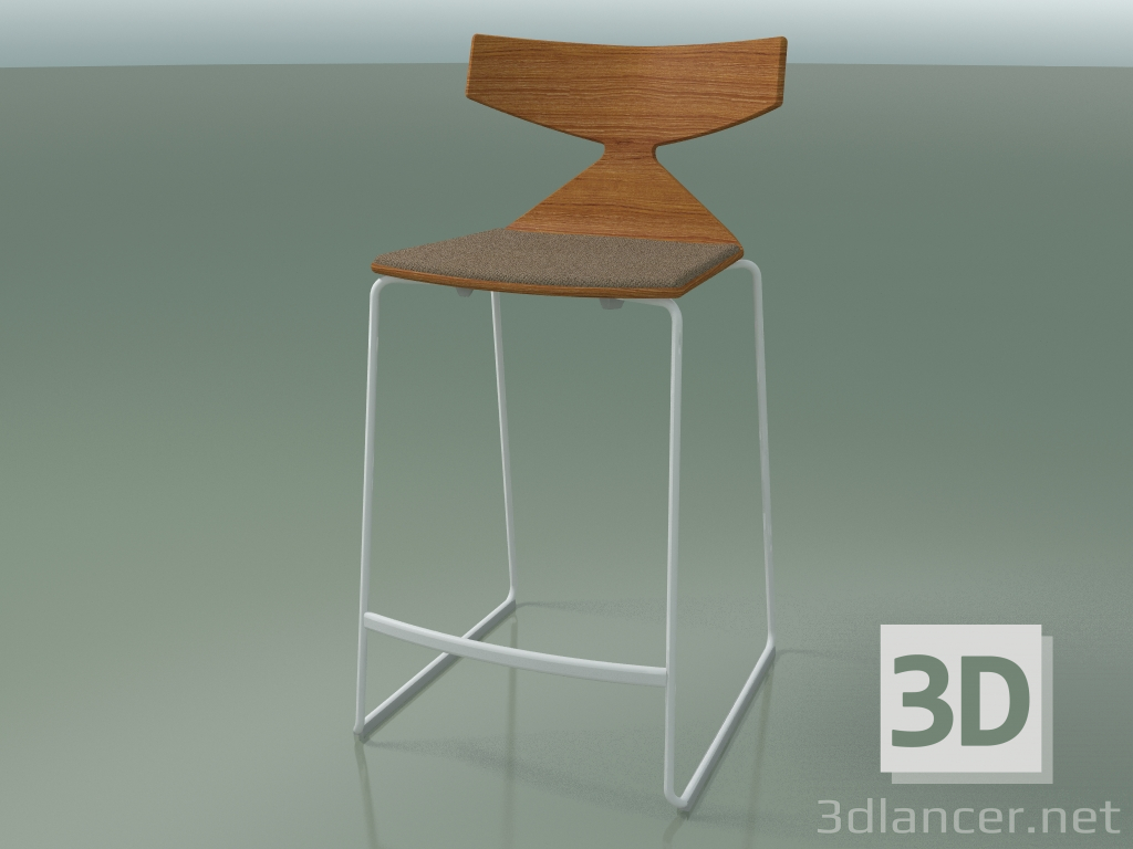 modello 3D Sgabello da bar impilabile 3712 (con cuscino, effetto teak, V12) - anteprima