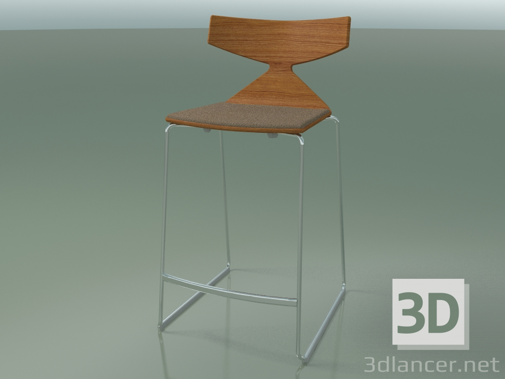 3d model Taburete de bar apilable 3712 (con cojín, efecto teca, CRO) - vista previa