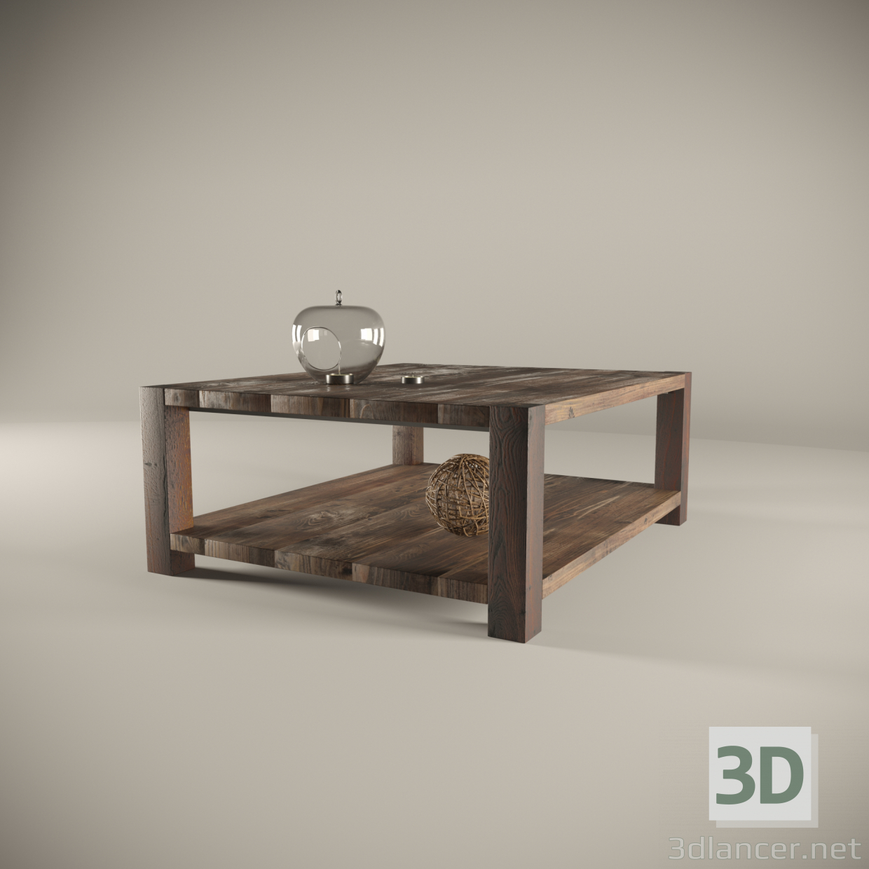 modello 3D di Tavolino in legno massello comprare - rendering