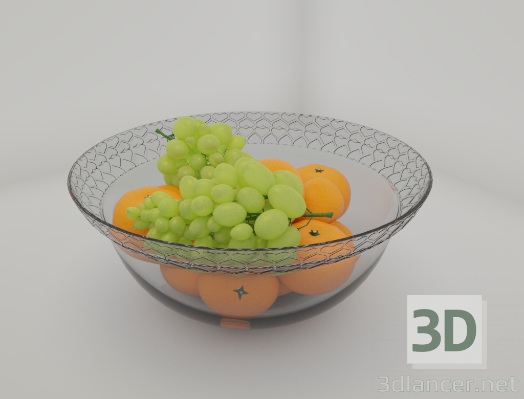 modello 3D di Vaso in vetro "Cuore" con frutti comprare - rendering