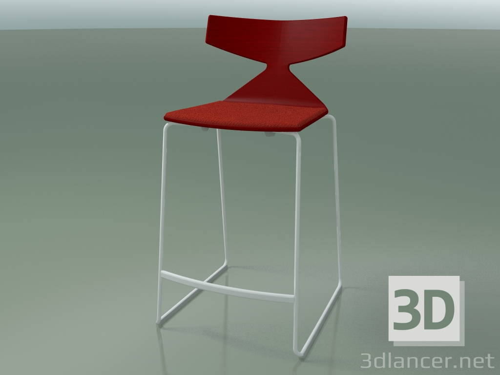 Modelo 3d Tamborete de barra empilhável 3712 (com almofada, vermelho, V12) - preview