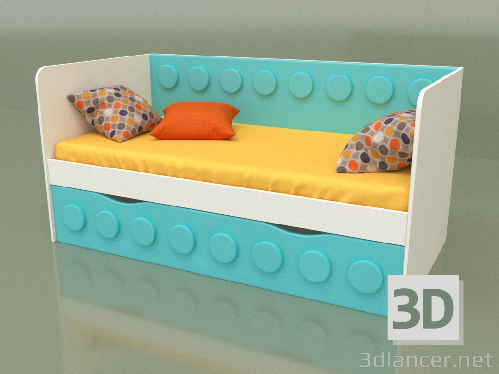 3d model Sofá cama para niños con 1 cajón (Aqua) - vista previa