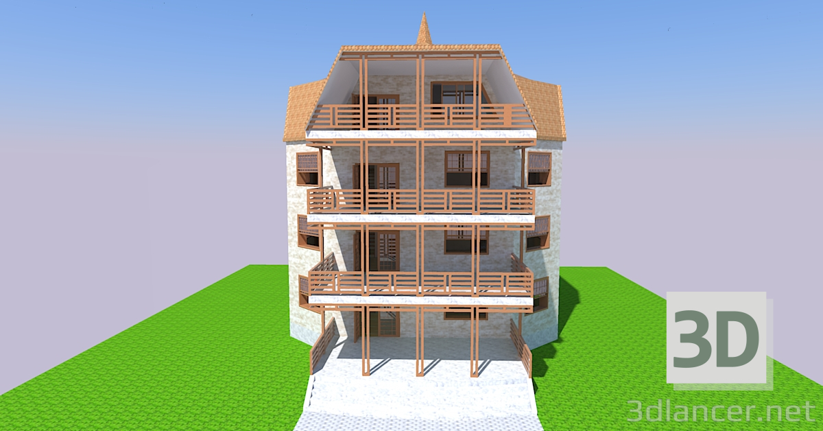 3D Modell Ein dreistöckiges Haus - Vorschau